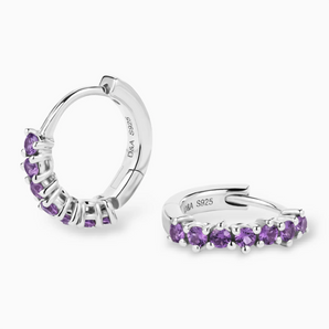 Round Amethyst Huggie Hoop Earrings - Hushed 925 Sterling Silver Multi Angle View