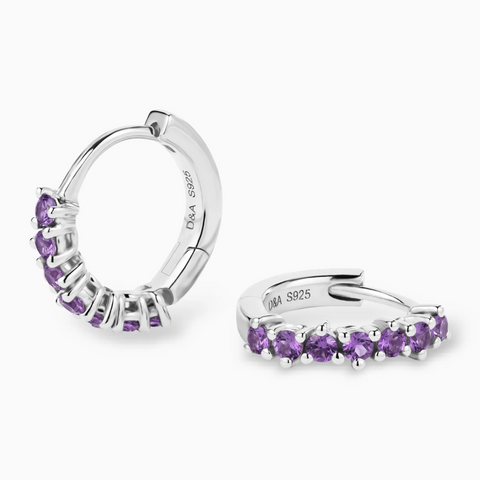 Round Amethyst Huggie Hoop Earrings - Hushed 925 Sterling Silver Multi Angle View