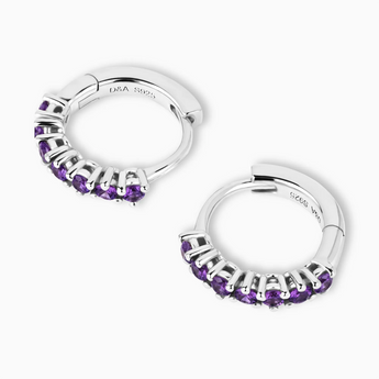 Round Amethyst Huggie Hoop Earrings - Hushed 925 Sterling Silver Overhead View