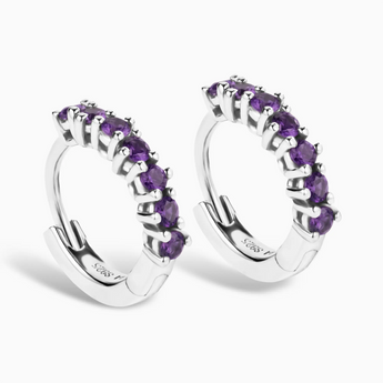 Round Amethyst Huggie Hoop Earrings - Hushed 925 Sterling Silver Side View