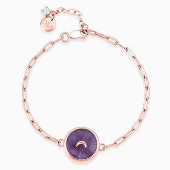 Round Amethyst Paperclip Bracelet - Solo Moon 18KT Rose Gold Vermeil Front View