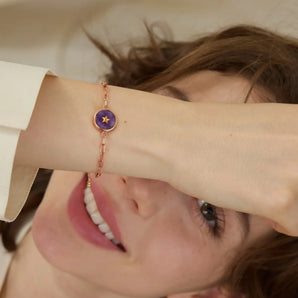 Round Amethyst Paperclip Bracelet - Solo Star 18KT Rose Gold Vermeil  Model Shot
