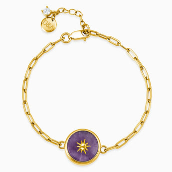 Round Amethyst Paperclip Bracelet - Solo Sun 18KT Yellow Gold Vermeil Front View
