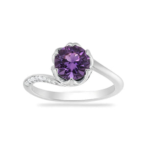 Round Amethyst Petal Prong Ring - Bloom 925 Sterling Silver Front View