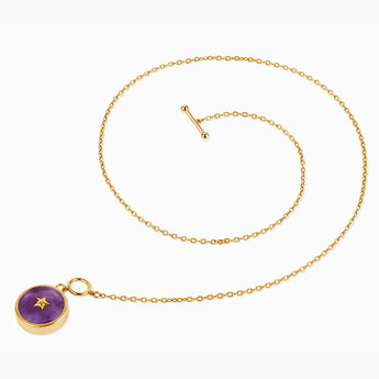 Round Amethyst Toggle Clasp Necklace - Inner Star 18KT Yellow Gold Vermeil Side View