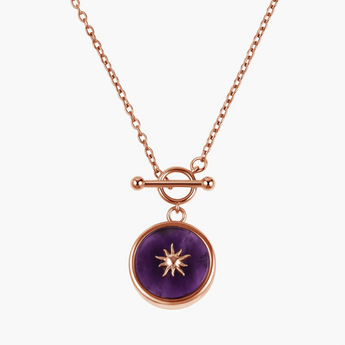 Round Amethyst Toggle Clasp Necklace - Inner Sun 18KT Rose Gold Vermeil Front View
