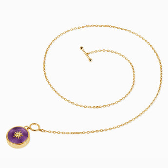 Round Amethyst Toggle Clasp Necklace - Inner Sun 18KT Yellow Gold Vermeil Side View