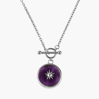 Round Amethyst Toggle Clasp Necklace - Inner Sun 925 Sterling Front View