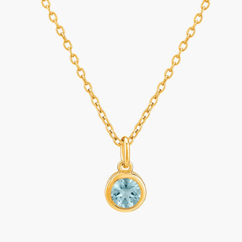 Round Aquamarine Bezel Necklace - Elara 18KT Yellow Gold Vermeil Front View