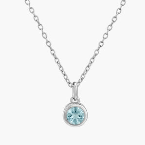 Round Aquamarine Bezel Necklace - Elara 925 Sterling Front View