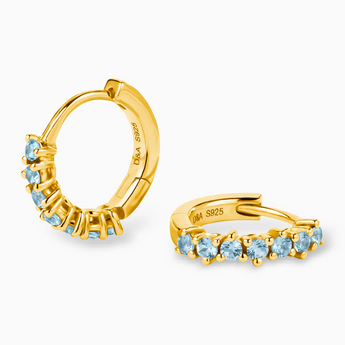 Round Aquamarine Huggie Hoop Earrings - Hushed 18KT Yellow Gold Vermeil Multi Angle View