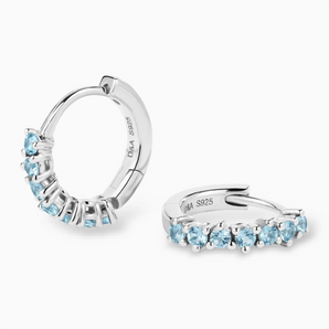 Round Aquamarine Huggie Hoop Earrings - Hushed 925 Sterling Silver Multi Angle View
