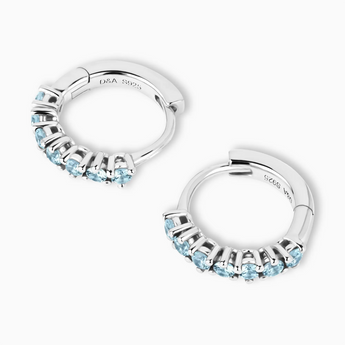 Round Aquamarine Huggie Hoop Earrings - Hushed 925 Sterling Silver Overhead View