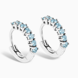 Round Aquamarine Huggie Hoop Earrings - Hushed 925 Sterling Silver Side View