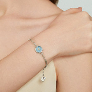 Round Aquamarine Paperclip Bracelet - Solo Moon 925 Sterling Model Shot
