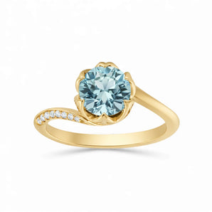 Round Aquamarine Petal Prong Ring - Bloom 18KT Yellow Gold Vermeil Front View