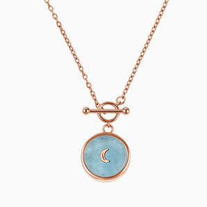 Round Aquamarine Toggle Clasp Necklace - Inner Moon 18KT Rose Gold Vermeil Front View