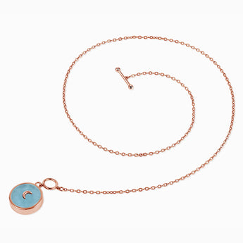 Round Aquamarine Toggle Clasp Necklace - Inner Moon 18KT Rose Gold Vermeil Side View