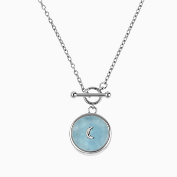 Round Aquamarine Toggle Clasp Necklace - Inner Moon 925 Sterling Front View