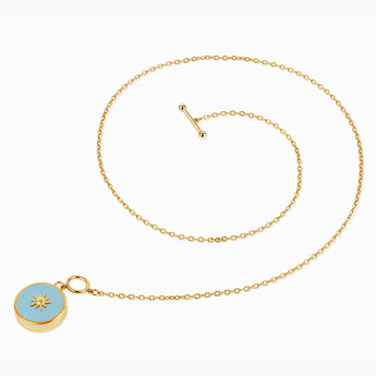 Round Aquamarine Toggle Clasp Necklace - Inner Sun 18KT Yellow Gold Vermeil Side View