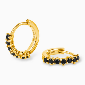 Round Black Onyx Huggie Hoop Earrings - Hushed 18KT Yellow Gold Vermeil Multi Angle View