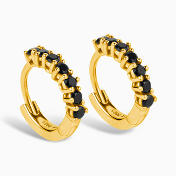 Round Black Onyx Huggie Hoop Earrings - Hushed 18KT Yellow Gold Vermeil Side View