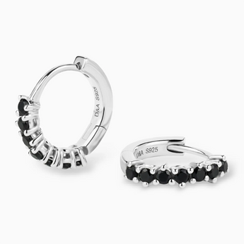 Round Black Onyx Huggie Hoop Earrings - Hushed 925 Sterling Silver Multi Angle View