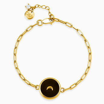 Round Black Onyx Paperclip Bracelet - Solo Moon 18KT Yellow Gold Vermeil Front View