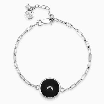 Round Black Onyx Paperclip Bracelet - Solo Moon 925 Sterling Front View