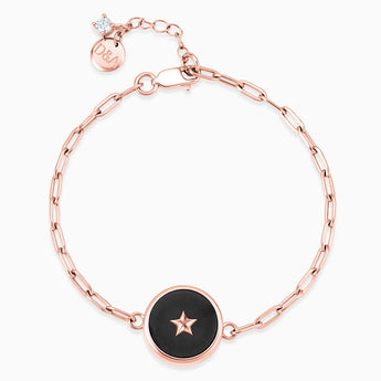 Round Black Onyx Paperclip Bracelet - Solo Star 18KT Rose Gold Vermeil Front View