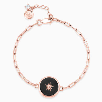 Round Black Onyx Paperclip Bracelet - Solo Sun 18KT Rose Gold Vermeil Front View