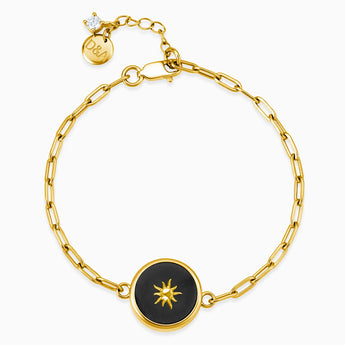 Round Black Onyx Paperclip Bracelet - Solo Sun 18KT Yellow Gold Vermeil Front View