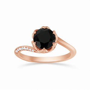 Round Black Onyx Petal Prong Ring - Bloom 18KT Rose Gold Vermeil Front View