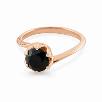 Round Black Onyx Petal Prong Ring - Bloom 18KT Rose Gold Vermeil Low Angle View