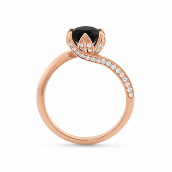 Round Black Onyx Petal Prong Ring - Bloom 18KT Rose Gold Vermeil Side View
