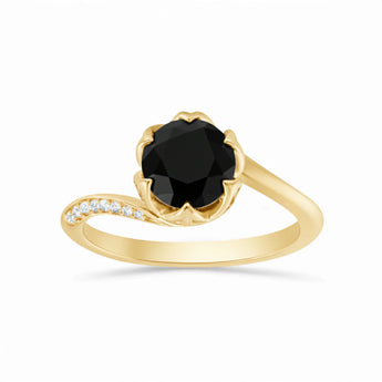 Round Black Onyx Petal Prong Ring - Bloom 18KT Yellow Gold Vermeil Front View