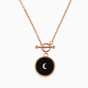 Round Black Onyx Toggle Clasp Necklace - Inner Moon 18KT Rose Gold Vermeil Front View