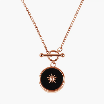 Round Black Onyx Toggle Clasp Necklace - Inner Sun 18KT Rose Gold Vermeil Front View