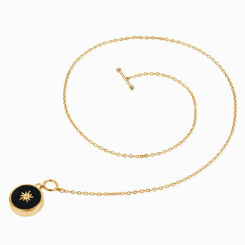 Round Black Onyx Toggle Clasp Necklace - Inner Sun 18KT Yellow Gold Vermeil Side View