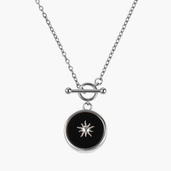 Round Black Onyx Toggle Clasp Necklace - Inner Sun 925 Sterling Front View