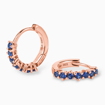 Round Blue Sapphire Huggie Hoop Earrings - Hushed 18KT Rose Gold Vermeil Multi Angle View