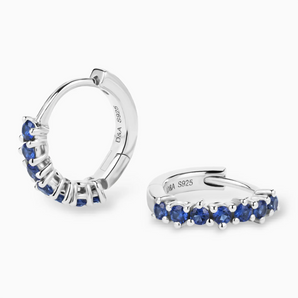 Round Blue Sapphire Huggie Hoop Earrings - Hushed 925 Sterling Silver Multi Angle View