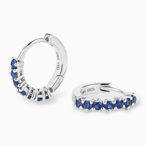 Round Blue Sapphire Huggie Hoop Earrings - Hushed 925 Sterling Silver Multi Angle View