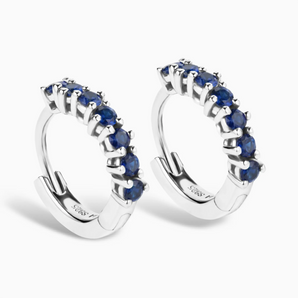 Round Blue Sapphire Huggie Hoop Earrings - Hushed 925 Sterling Silver Side View