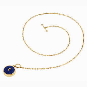 Round Blue Sapphire Toggle Clasp Necklace - Inner Moon 18KT Yellow Gold Vermeil Side View