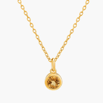 Round Citrine Bezel Necklace - Elara 18KT Yellow Gold Vermeil Front View