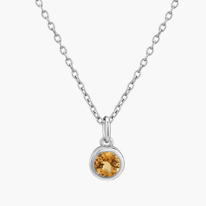 Round Citrine Bezel Necklace - Elara 925 Sterling Front View