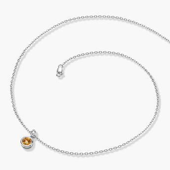 Round Citrine Bezel Necklace - Elara 925 Sterling Side View