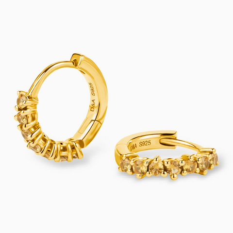 Round Citrine Huggie Hoop Earrings - Hushed 18KT Yellow Gold Vermeil Multi Angle View