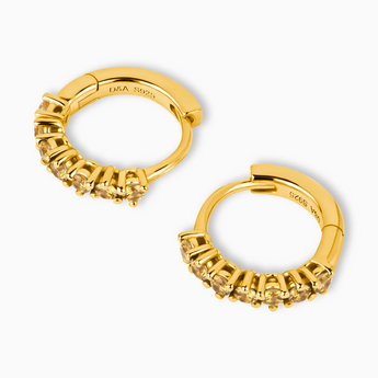 Round Citrine Huggie Hoop Earrings - Hushed 18KT Yellow Gold Vermeil Overhead View